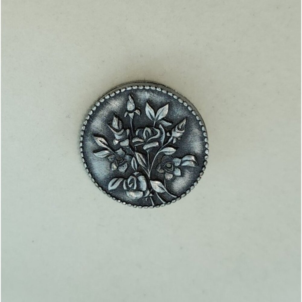 Vintage JJ Jonette Round Silver Toned Pewter Brooch Pin Flower Bouquet 1"